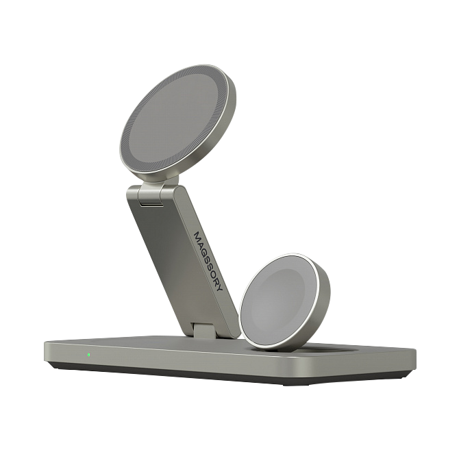 Складное беспроводное зарядное устройство 3 в 1 Magssory Yoga для Samsung, с магнитами, с поддержкой Qi2, Титан