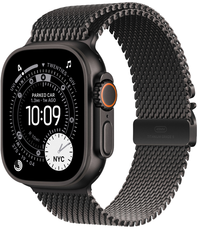 Часы Apple Watch Ultra 3, 49 мм, титан чёрного цвета, миланский сетчатый браслет (2025)