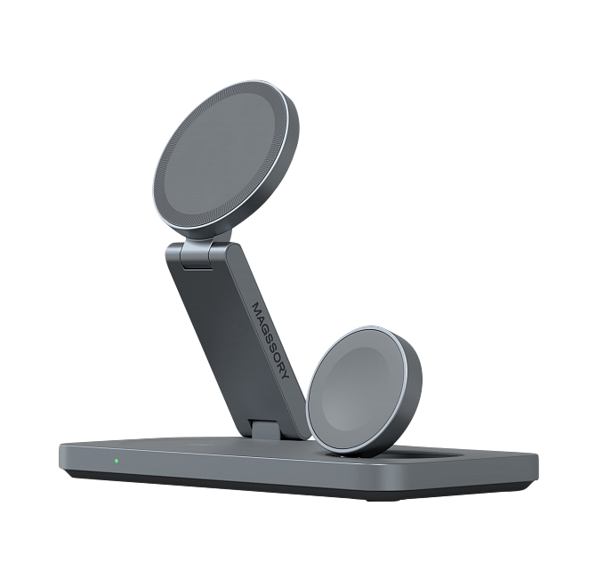 Складное беспроводное зарядное устройство 3 в 1 Magssory Yoga для Apple, с магнитами, с поддержкой Qi2, Миднайт